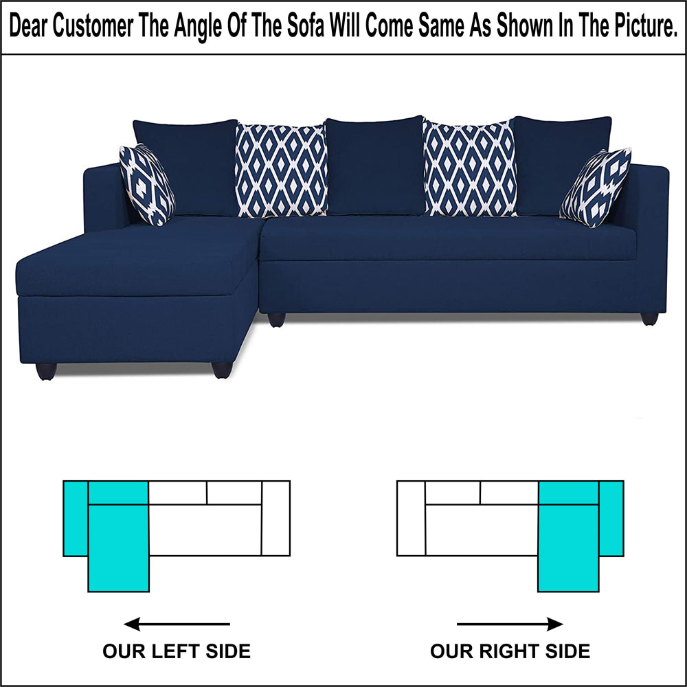 Adorn India Zink Straight line L Shape 5 Seater Sofa Rhombus Cushion (Left Side Handle) Blue