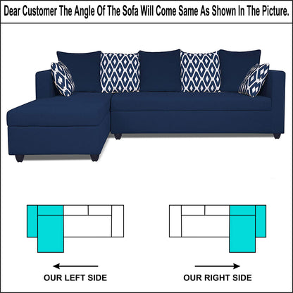 Adorn India Zink Straight line L Shape 5 Seater Sofa Rhombus Cushion (Left Side Handle) Blue