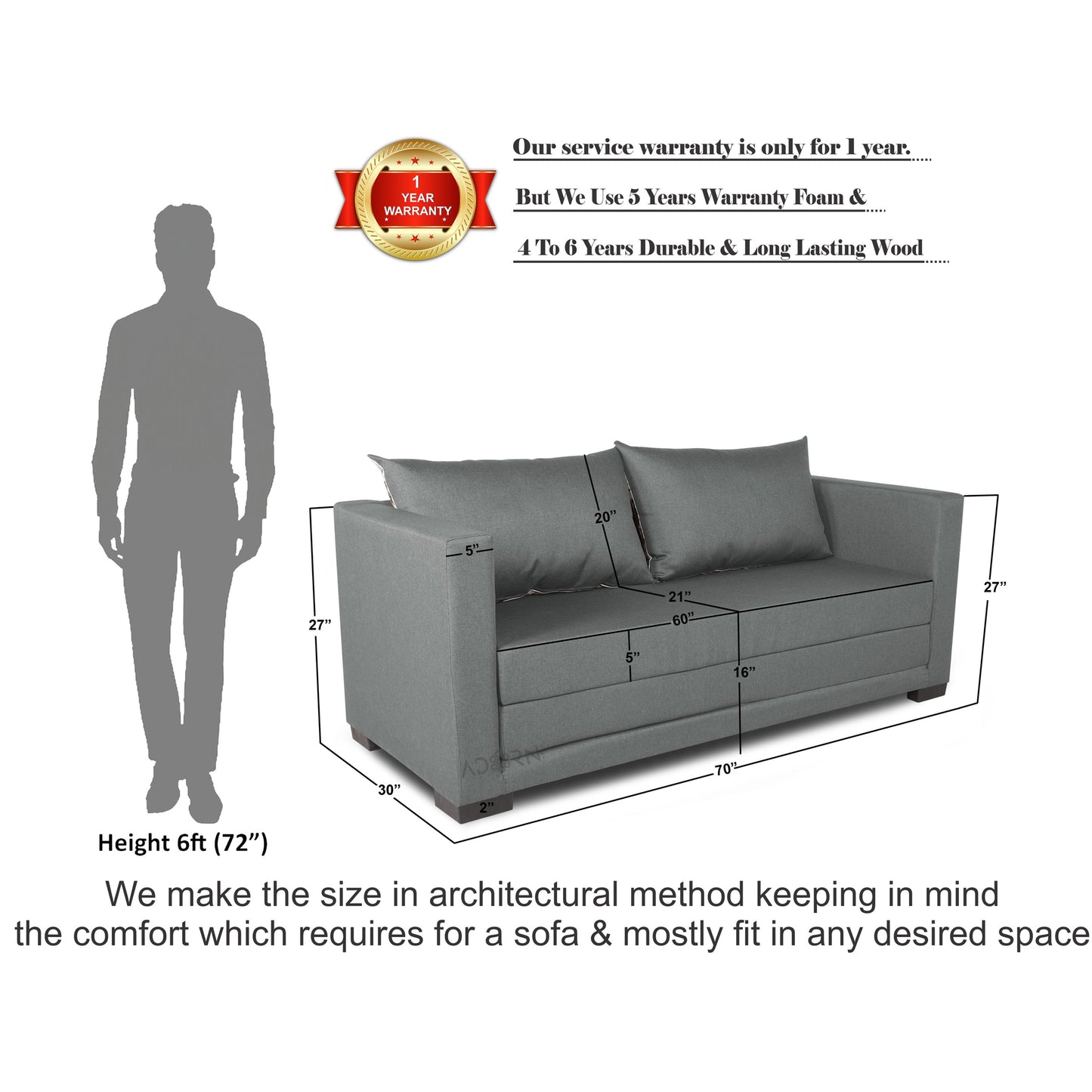 Adorn India Straight line 3 Seater Sofa Cum Bed (Light Grey), Wood, Foam