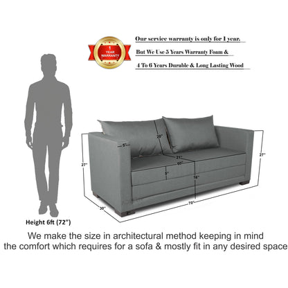 Adorn India Straight line 3 Seater Sofa Cum Bed (Light Grey), Wood, Foam