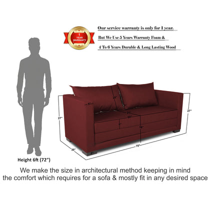 Adorn India Straight line 3 Seater Sofa Cum Bed (Maroon), Wood, Foam
