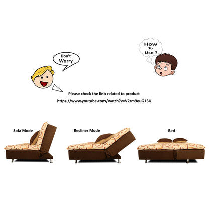 Adorn India Berry 3 Seater Sofa Cum Bed Digitel Print (Brown & Beige)