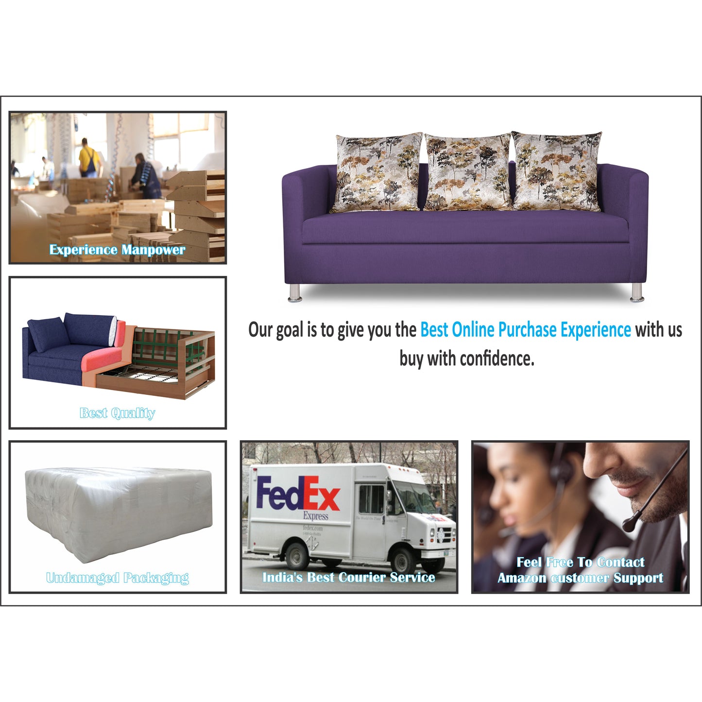 Adorn India Alita 3-1-1 Compact 5 Seater Sofa Set (Dark Purple), Wood, Foam