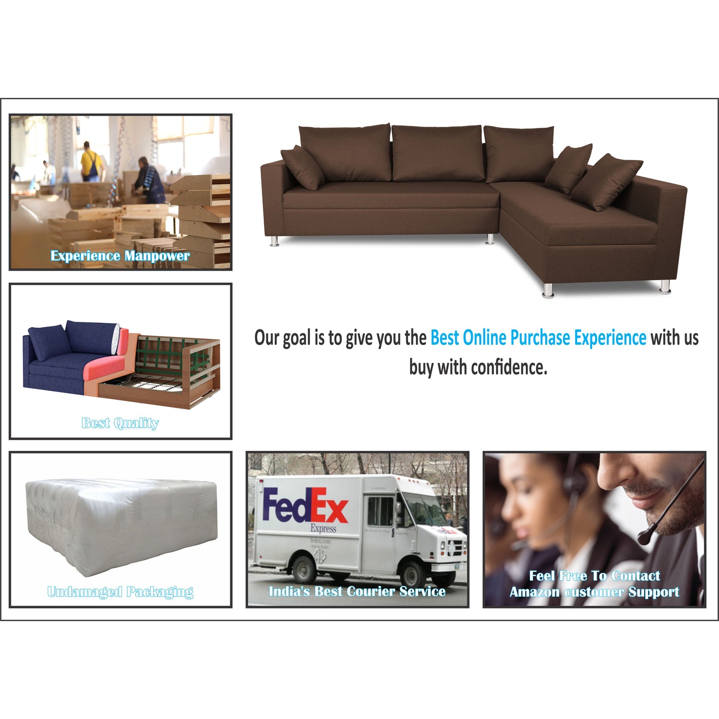Adorn India Straight line L Sal Shape Sectional Sofa (Brown)