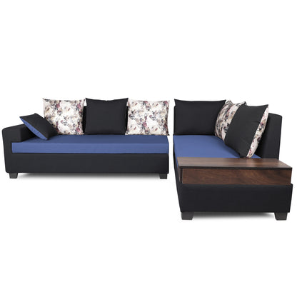 Adorn India Orlando Fabric L Shape Sofa (Black & Blue)