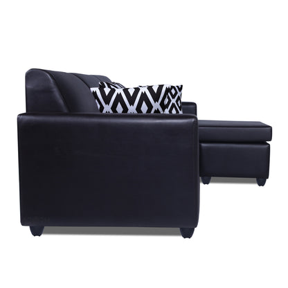 Adorn India Monteno Leatherette Modular 4 Seater Sofa Set (Black) (3 Year Warranty)