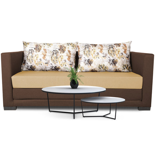 Adorn India Exclusive Two Tone Straight Line Three Seater Sofa Cum Bed (Brown & Beige)