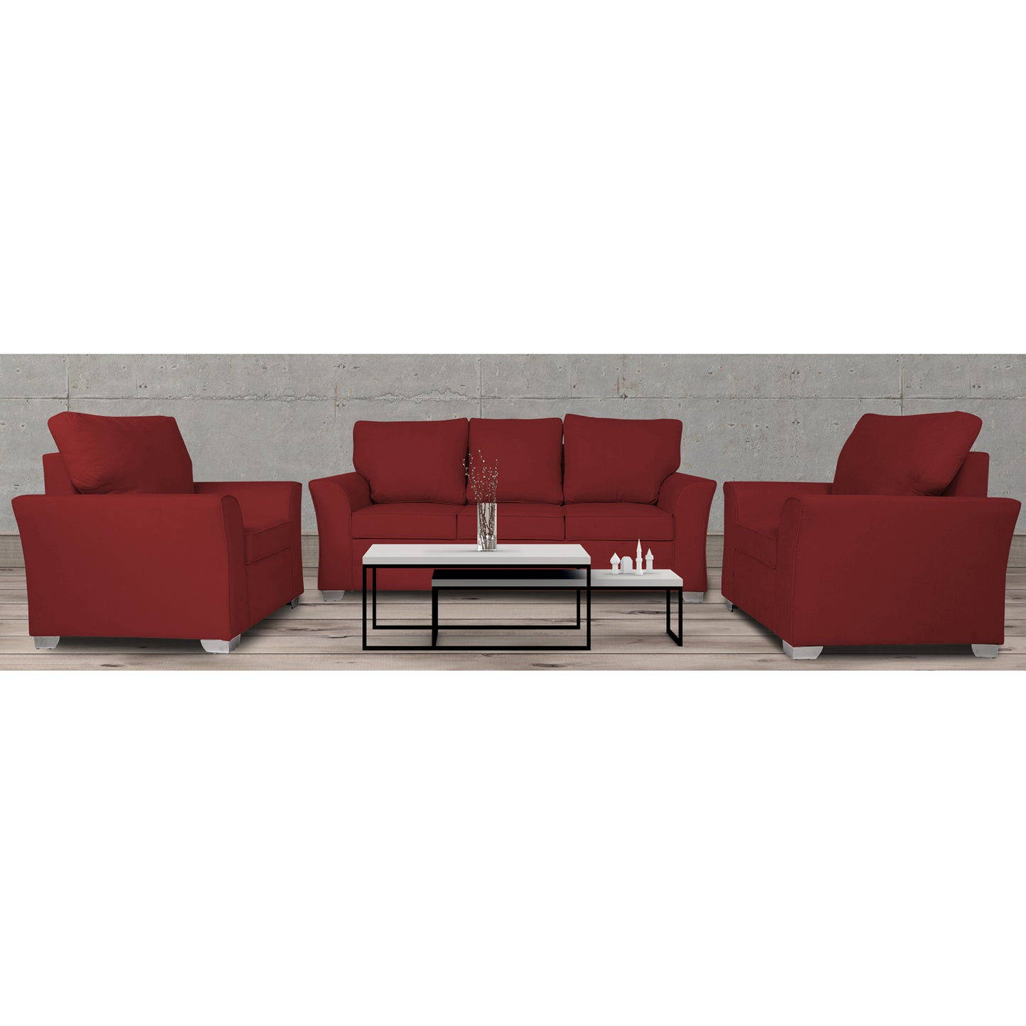 Adorn India Alexia 3+1+1 Sofa Set(Maroon)