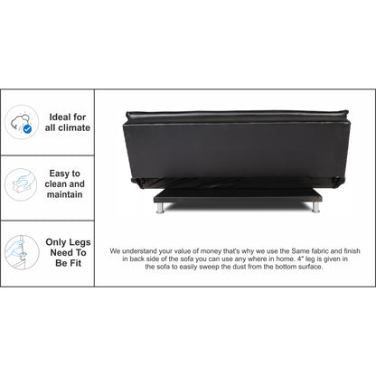 Adorn India Aspen Leatherette 3 Seater Sofa Cum Bed (Black) (3 Year Warranty)