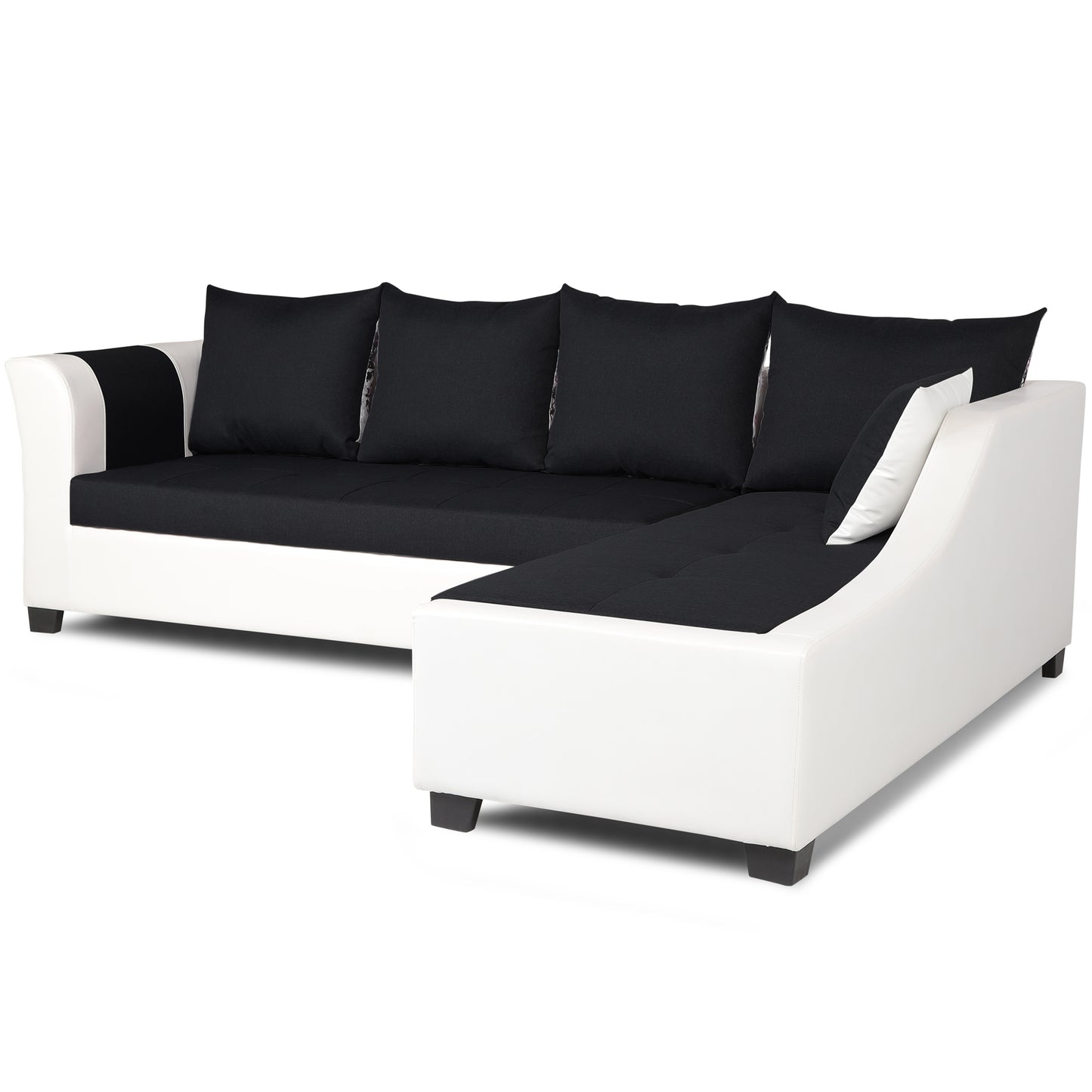 Adorn India Aliana L Shape Leatherette Fabric 6 Seater Sofa Set RHS (Black & White) (3 Year Warranty)