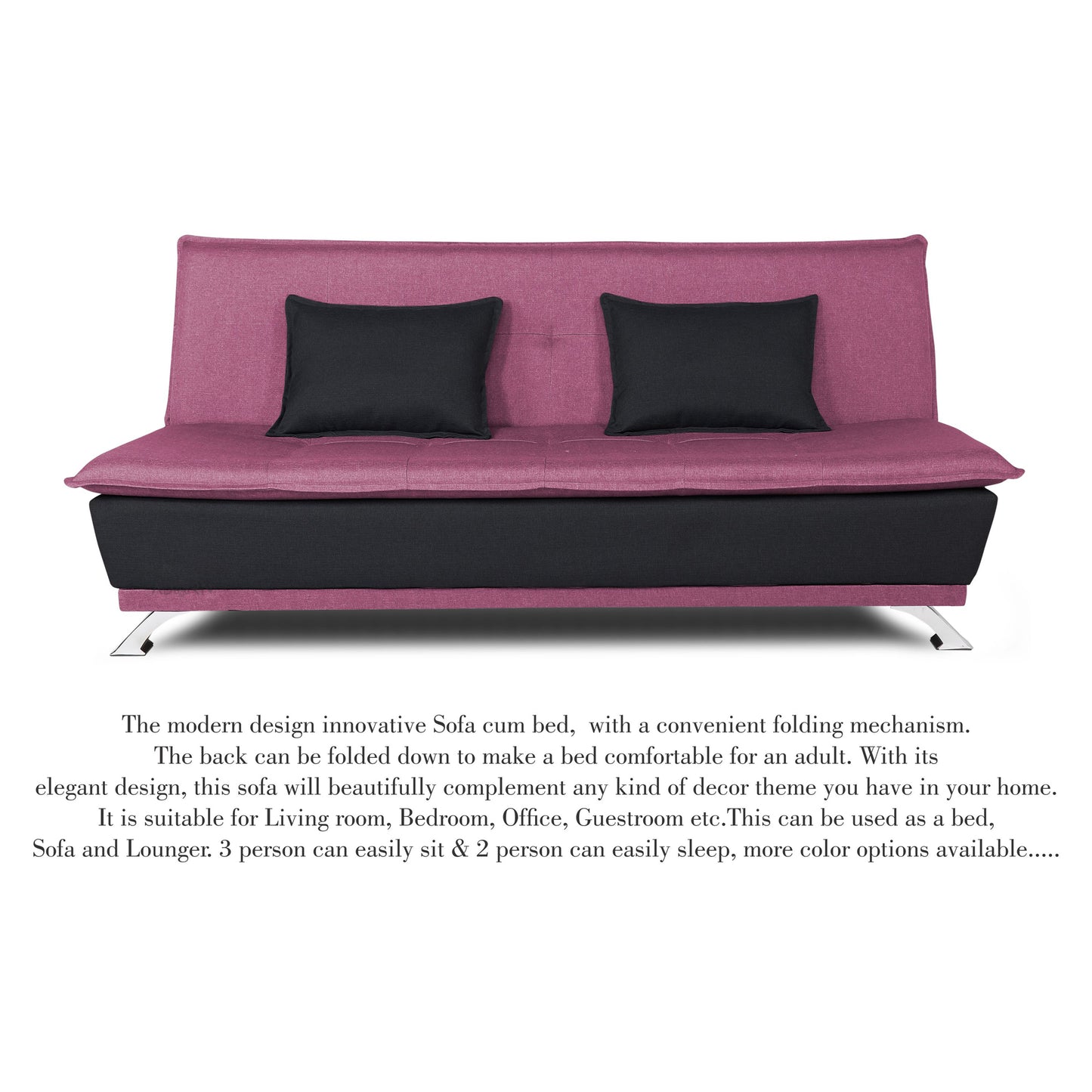 Adorn India Exclusive Two Tone Arden 4 Seater Sofa Cum Bed 4 x 6 (Light Purple & Black) (3 Year Warranty)