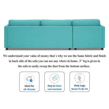 Adorn India Alexander L Shape 7 Seater Sofa Set with Ottoman Puffy LHS(Aqua Blue) (3 Year Warranty)