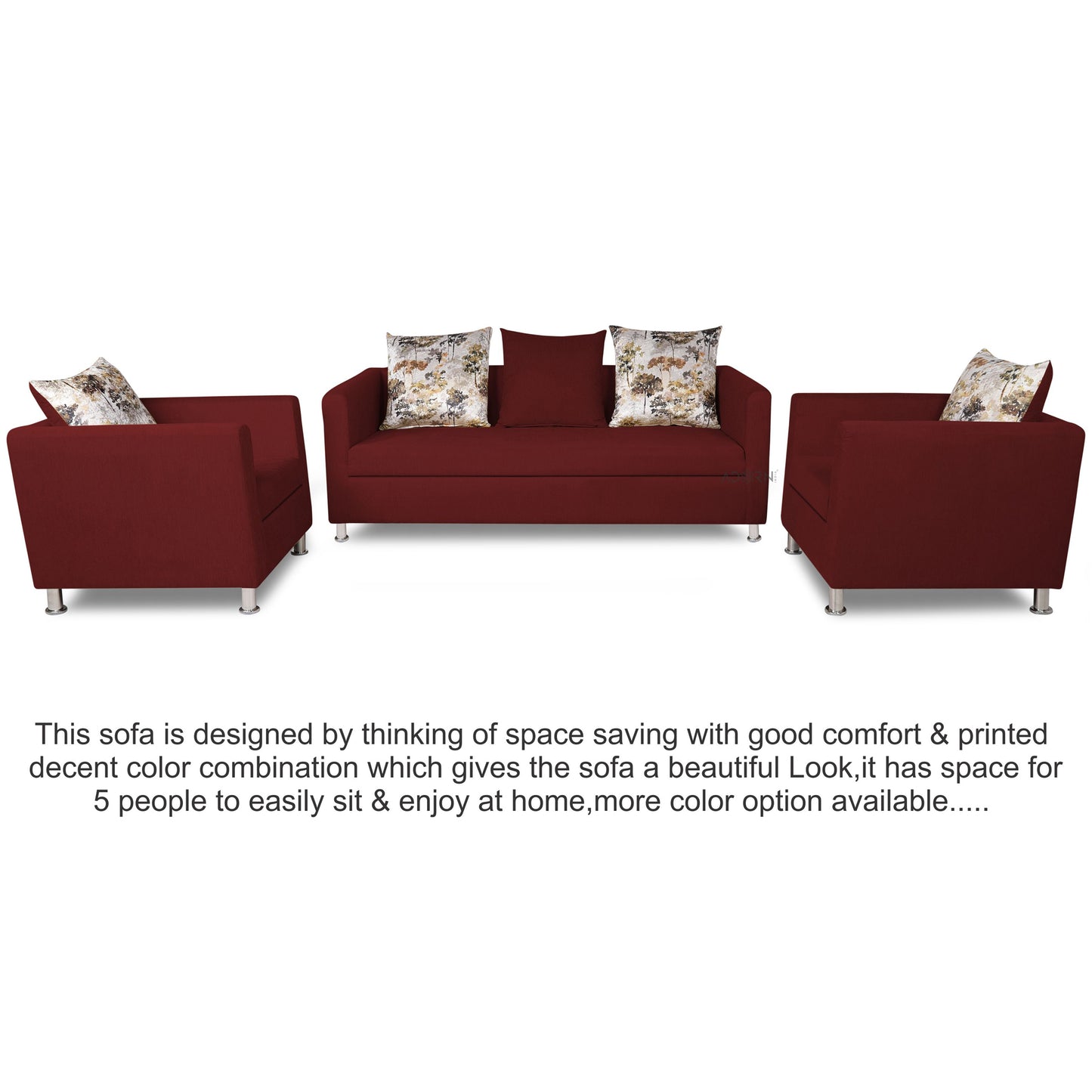 Adorn India Alita 3-1-1 Compact 5 Seater Sofa Set (Maroon)