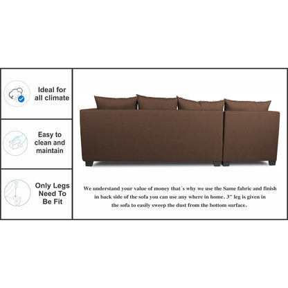 Adorn India Mclain L Shape 6 Seater Sofa (Left Side Handle)(Brown)