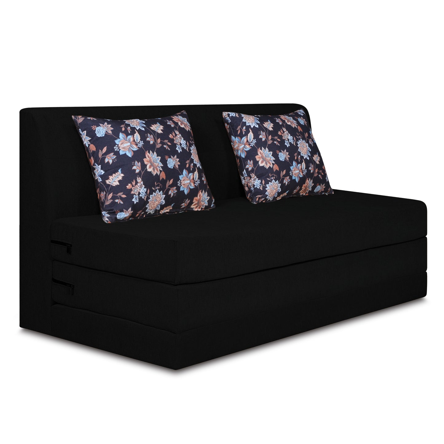 Adorn India Easy Highback Three Seater Sofa Cum Bed Floral 6' x 6' (Black) (1 Year Warranty)
