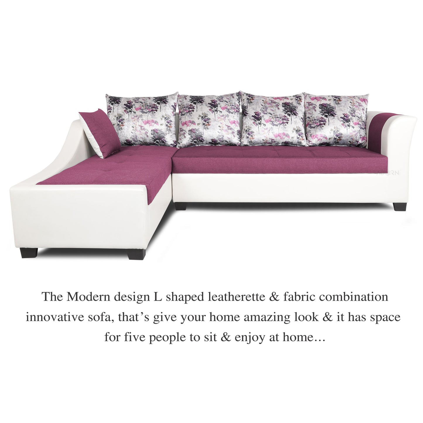 Adorn India Aliana L Shape Leatherette Fabric 6 Seater Sofa Set LHS (Light Purple & White)