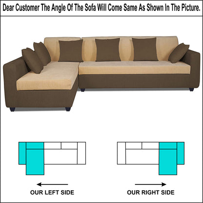 Adorn India Rio Decent L Shape 6 Seater Corner Sofa Set Left Side Handle (Brown and Beige) (3 Year Warranty)