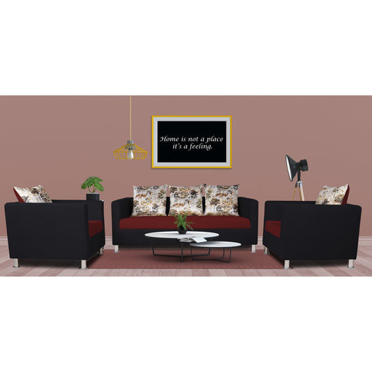 Adorn India Exclusive Two Tone Alita Compact 3-1-1 Sofa Set (Maroon & Black), Wood, Foam
