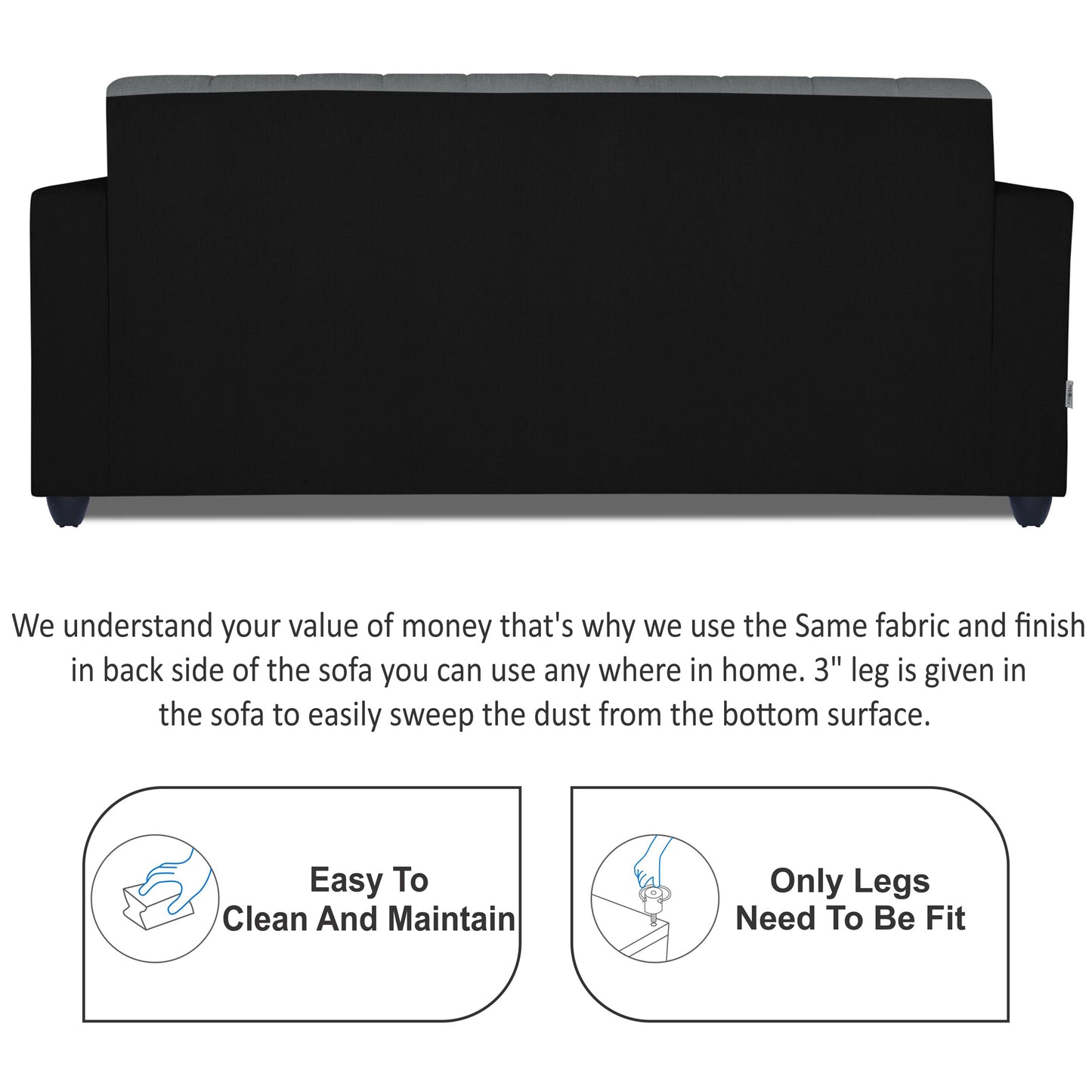 Adorn India Rio Highback 3-1-1 5 Seater Sofa Set (Black & Grey)