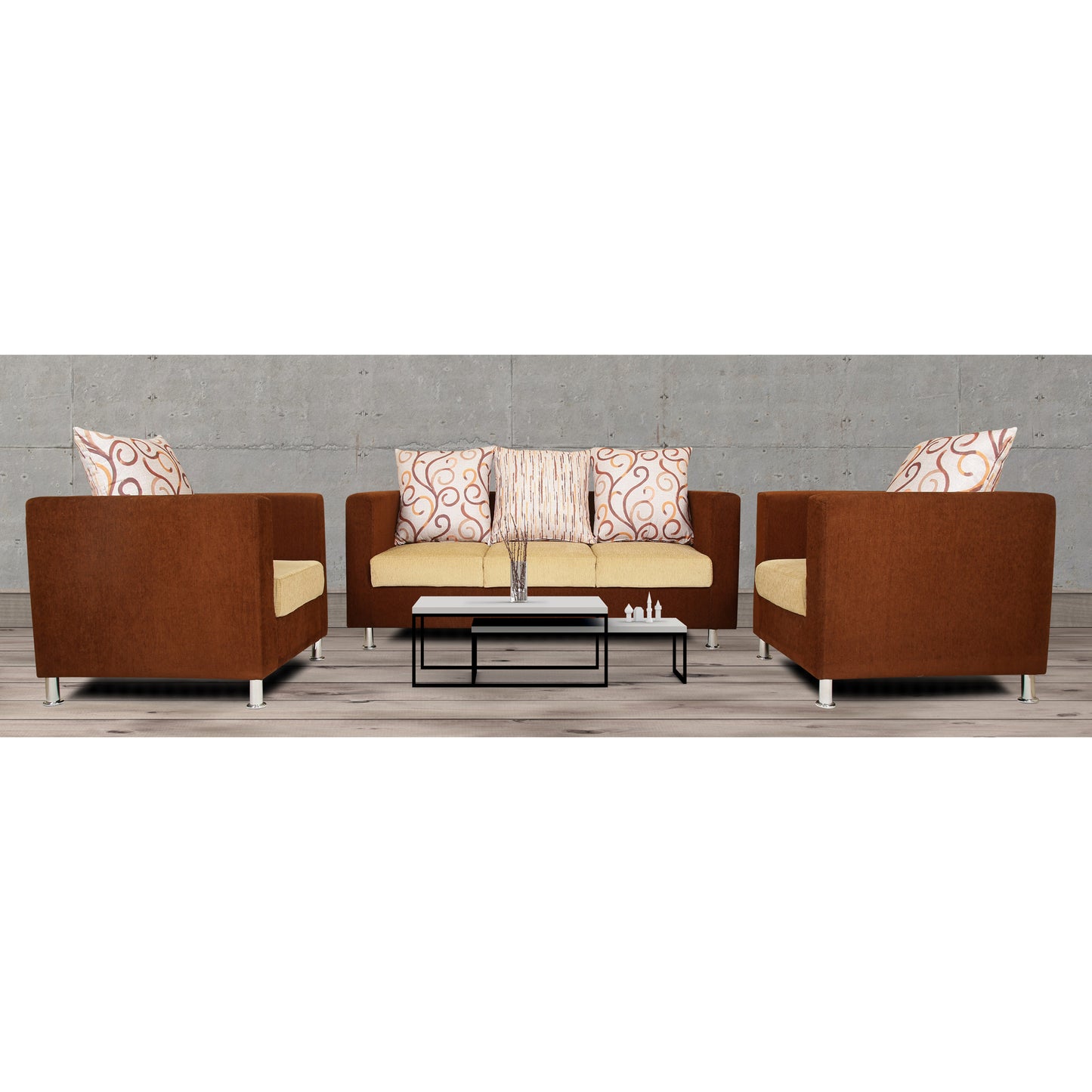 Adorn India Dexter Sofa Set 3-1-1 digitel Print (Brown & Beige)