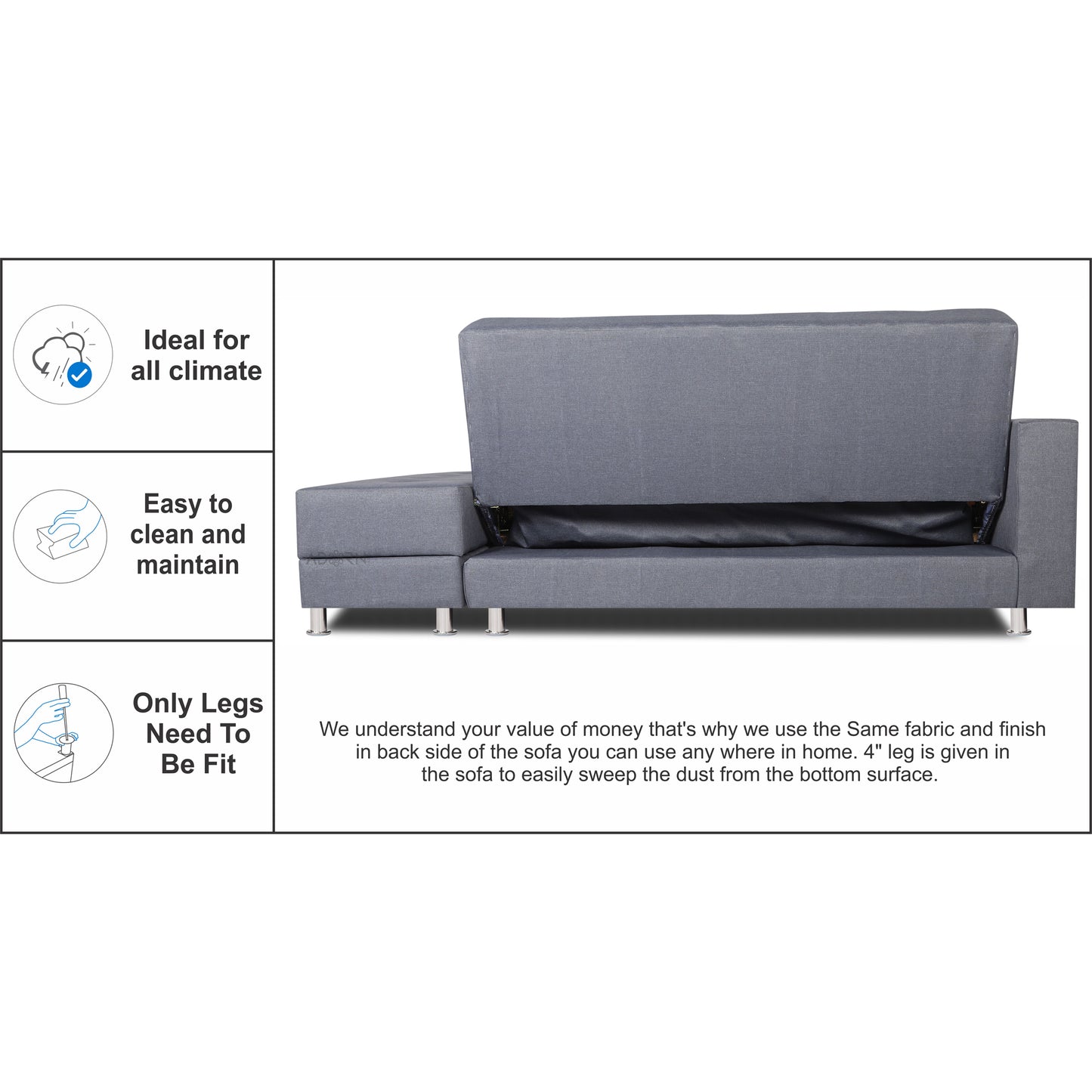 Adorn India Flora Sofa Cum bed (Dark Grey)