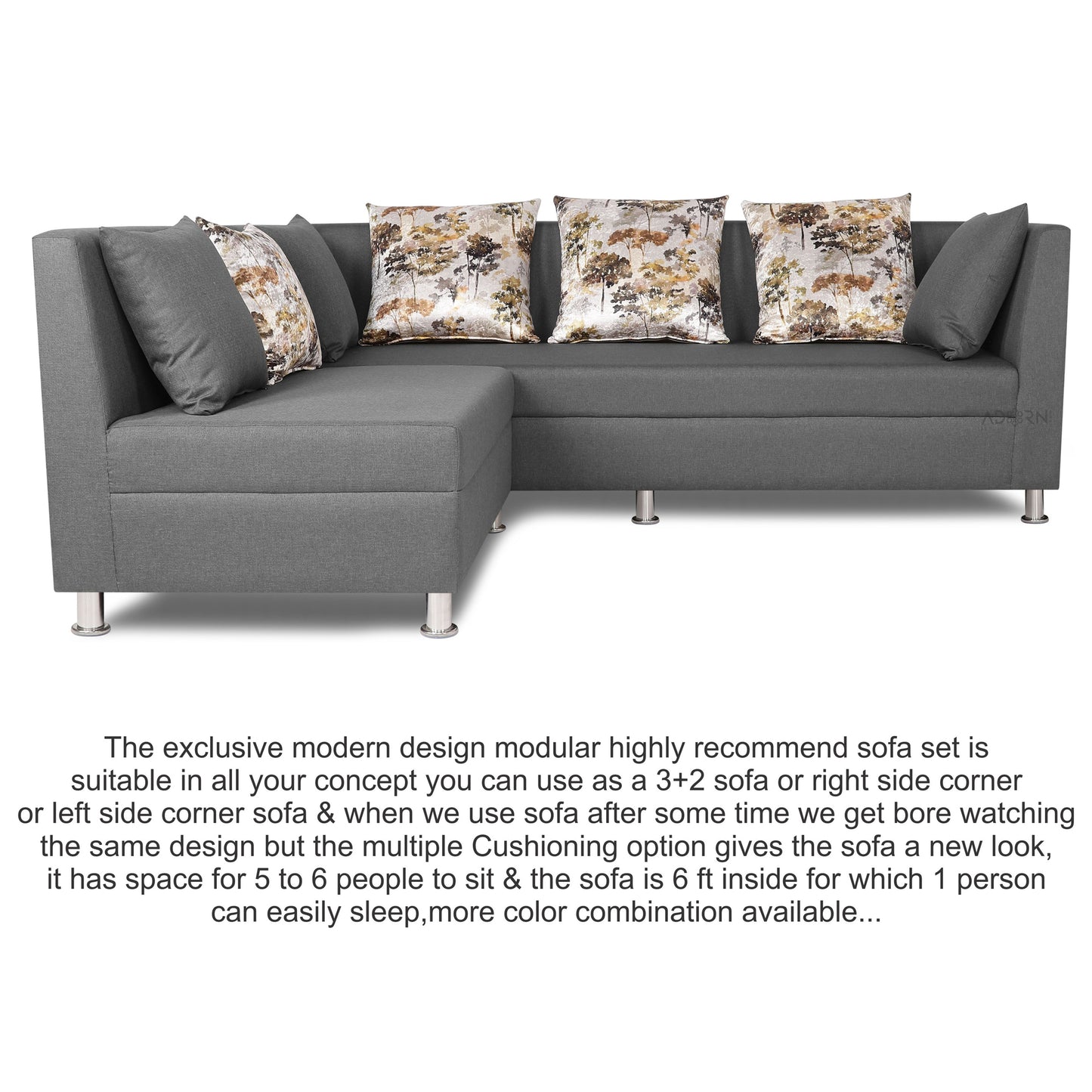 Adorn India Alica Modular Sofa Set (Light Grey)