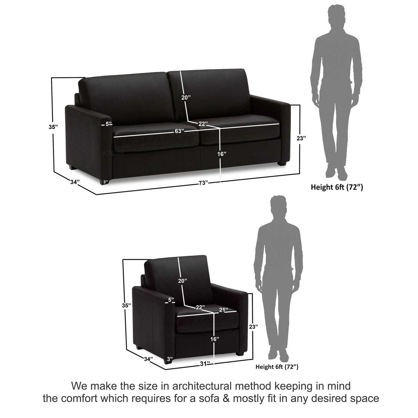 Adorn India Exclusive Flavio Leatherette 3-1-1 Sofa Set (Black)