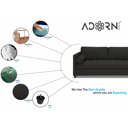 Adorn India Alexander L Shape 7 Seater Sofa Set with Ottoman Puffy RHS (Black) (3 Year Warranty)