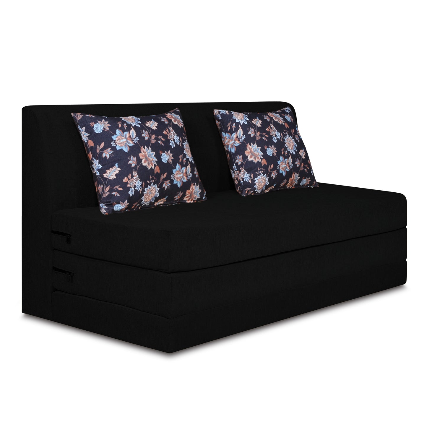 Adorn India Easy Highback Three Seater Sofa Cum Bed Floral 5' x 6' (Black) (1 Year Warranty)