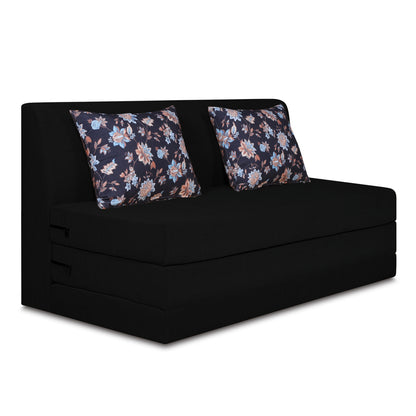 Adorn India Easy Highback Three Seater Sofa Cum Bed Floral 5' x 6' (Black) (1 Year Warranty)