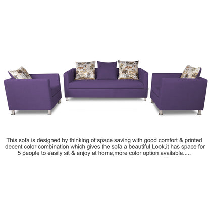 Adorn India Alita 3-1-1 Compact 5 Seater Sofa Set (Dark Purple), Wood, Foam