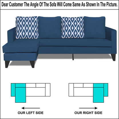 Adorn India Beetle L Shape 5 Seater Sofa Set Rhombus (Left Hand Side) (Blue)