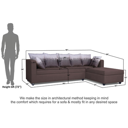 Adorn India Zink Straight line L Shape 6 Seater Sofa Wave Cushion (Brown)