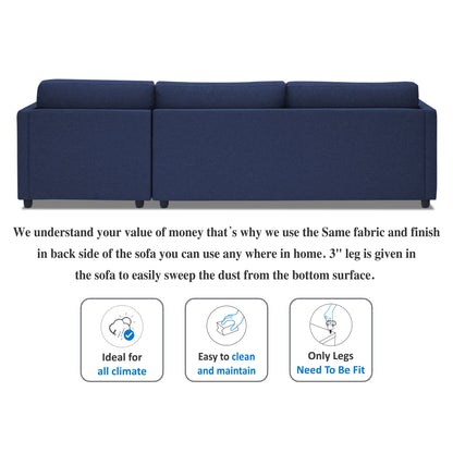 Adorn India Alexander L Shape 7 Seater Sofa Set with Ottoman Puffy RHS (Dark Blue) (3 Year Warranty)