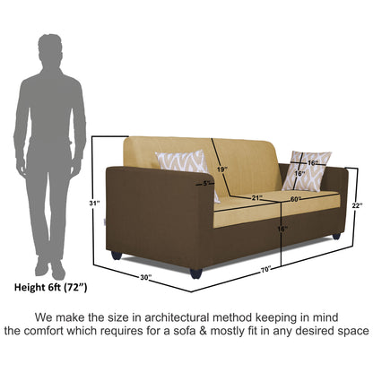 Adorn India Rio Highback 3 Seater Sofa (Brown & Beige) (3 Year Warranty)