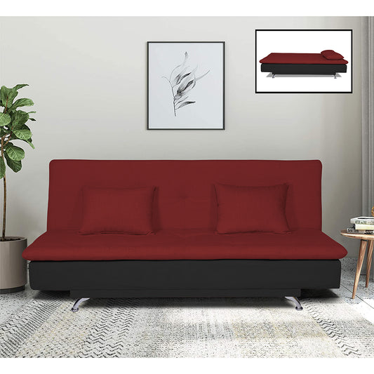 Adorn India Aspen Three Seater Sofa Cum Bed (Maroon & Black)