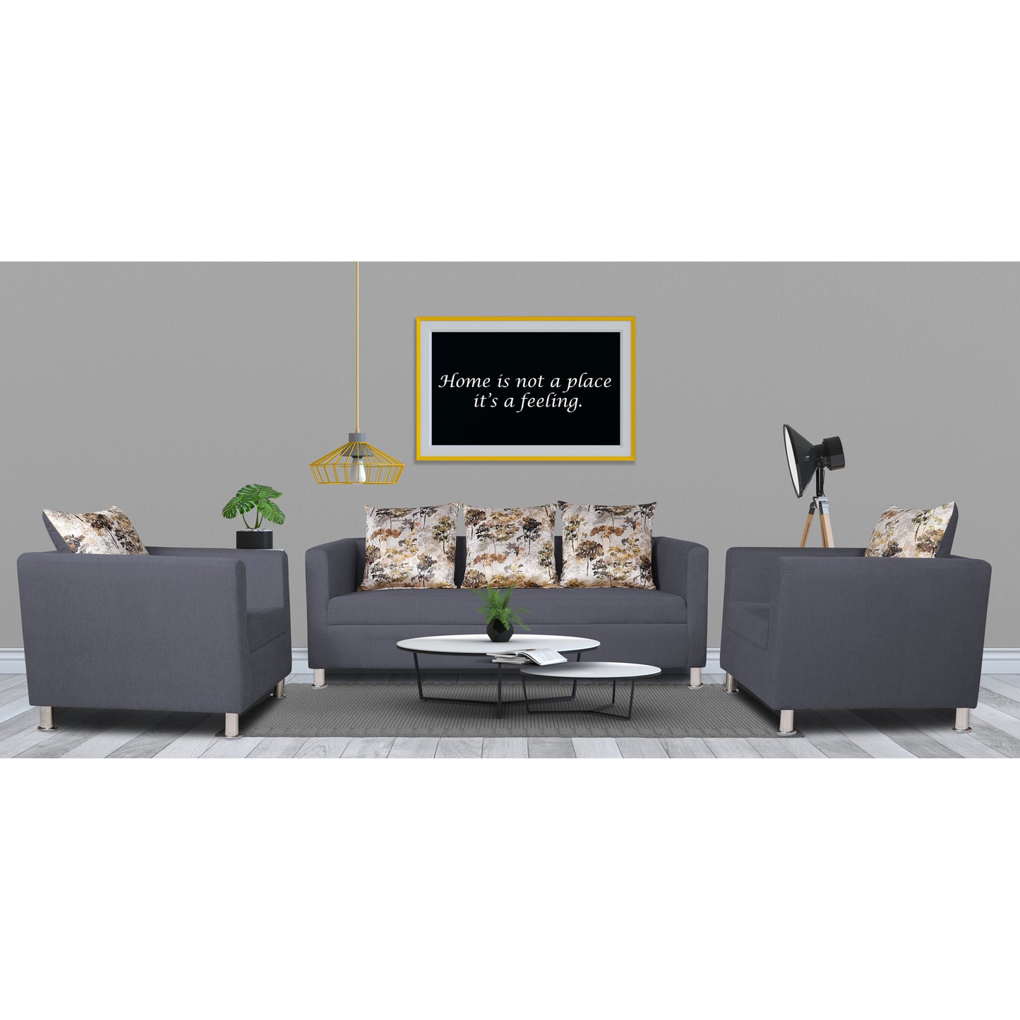 Adorn India Alita 3-1-1 Compact 5 Seater Sofa Set (Dark Grey), Wood, Foam