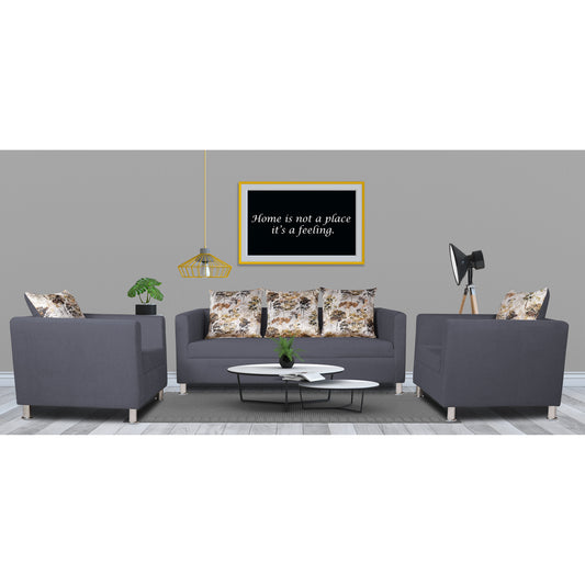 Adorn India Alita 3-1-1 Compact 5 Seater Sofa Set (Dark Grey), Wood, Foam