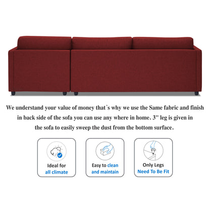 Adorn India Alexander L Shape 7 Seater Sofa Set with Ottoman Puffy RHS (Maroon) (3 Year Warranty)
