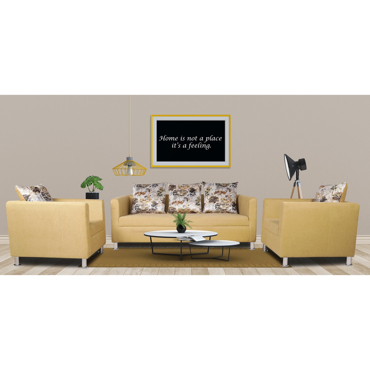 Adorn India Alita 3-1-1 Compact 5 Seater Sofa Set (Beige), Wood, Foam