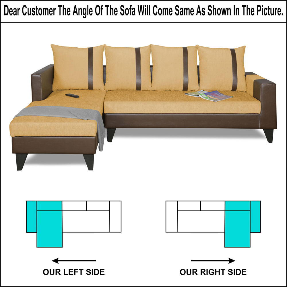 Adorn India Ashley L Shape 6 Seater Sofa Set Leatherette Fabric Stripes (Left Hand Side) (Brown & Beige) (3 Year Warranty)