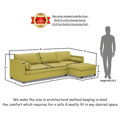 Adorn India Alexander L Shape 7 Seater Sofa Set with Ottoman Puffy RHS (Green) (3 Year Warranty)