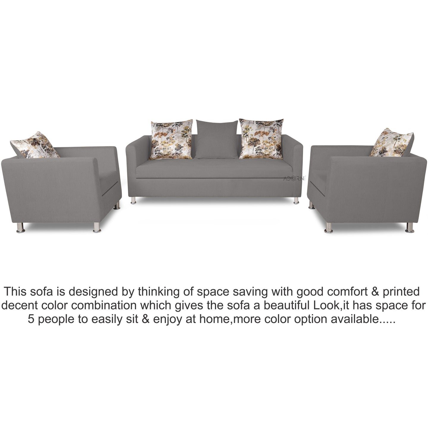 Adorn India Alita 3-1-1 Compact 5 Seater Sofa Set (Light Grey)