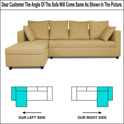 Adorn India Zink Straight line L Shape 5 Seater Sofa Plain Cushion (Left Side Handle) (Beige)