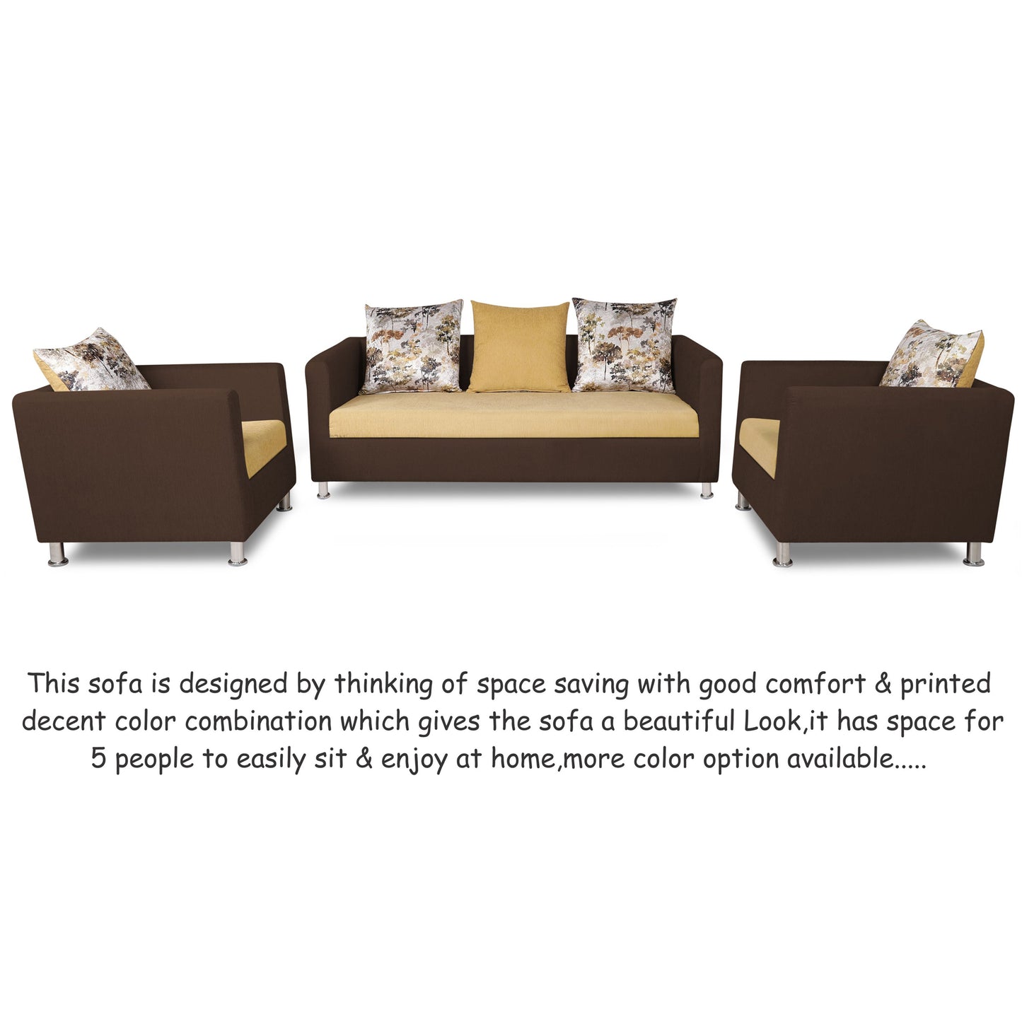 Adorn India 2 Tone Alita Compact 3-1-1 Sofa Set (Brown and Beige), Wood, Foam