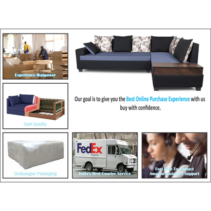 Adorn India Orlando Fabric L Shape Sofa (Black & Dark Grey)