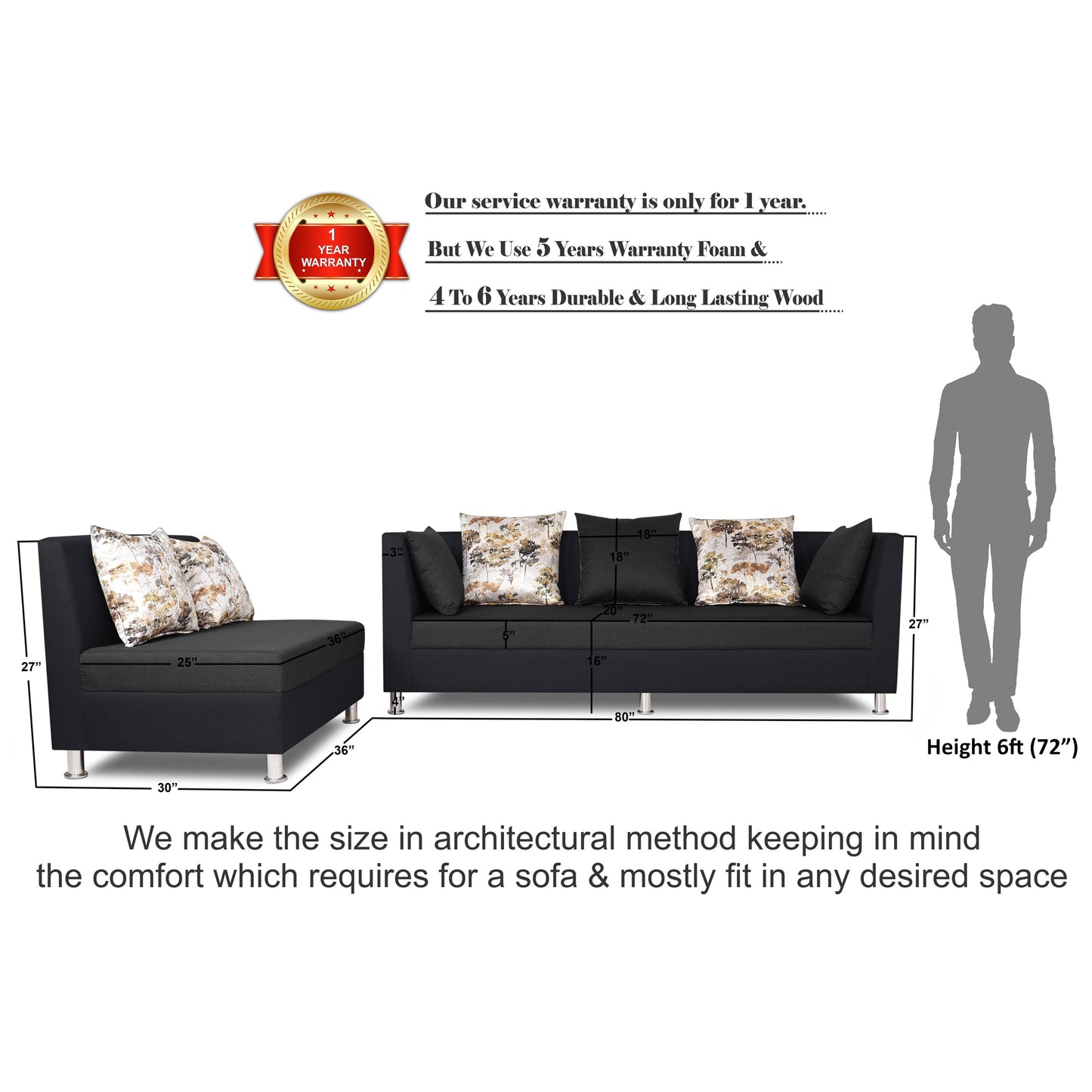 Adorn India Exclusive Two Tone Alica Modular Sofa Set (Wood & Fabric, Dark Grey & Black)