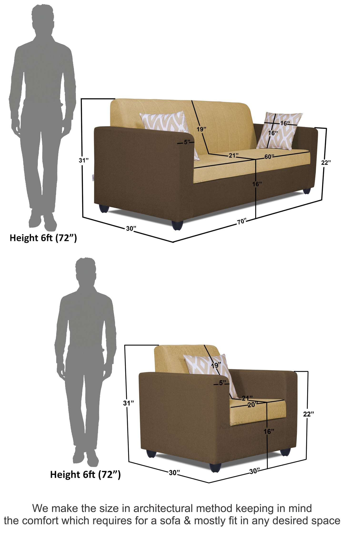 Adorn India Rio Highback 3+1+1 5 Seater Sofa Set (Brown & Beige) (3 Year Warranty)