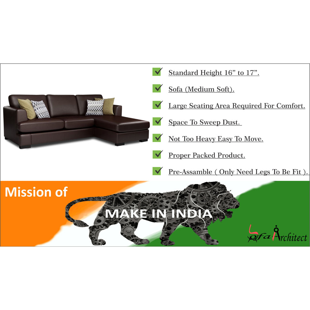 Adorn India Tiverton 6 Seater Corner Sofa Leatherette Right Hand Side (Brown)