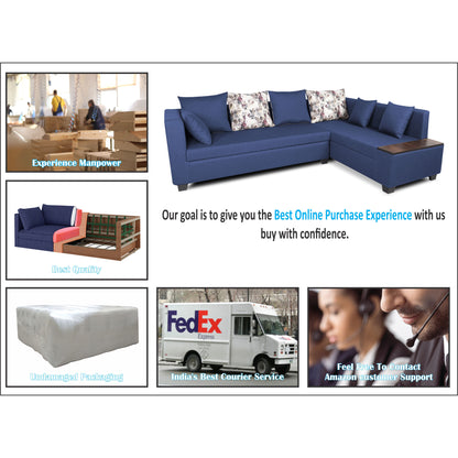 Adorn India Mclain L Shape 6 Seater Sofa (Blue)